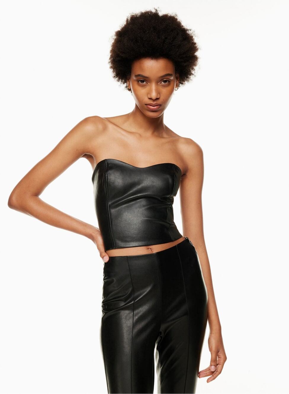 Aritzia TEN by Babaton Cindy Bustier Black Vegan Leather Strapless Tube Top 0